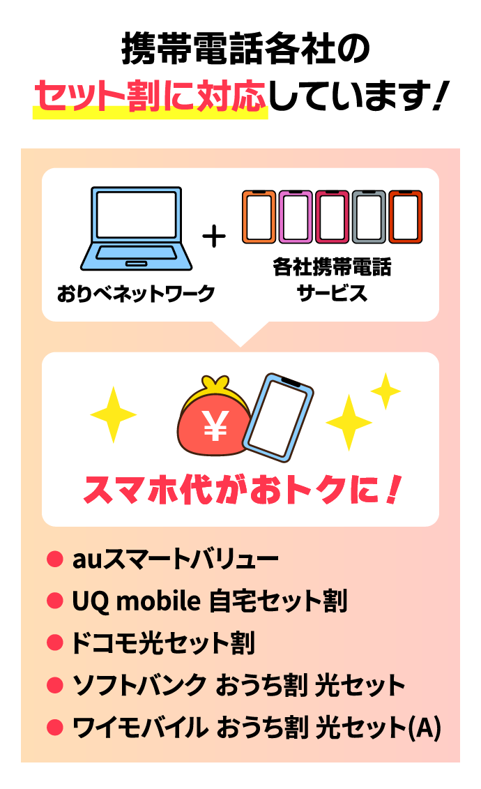 携帯電話各社のセット割に対応しています！