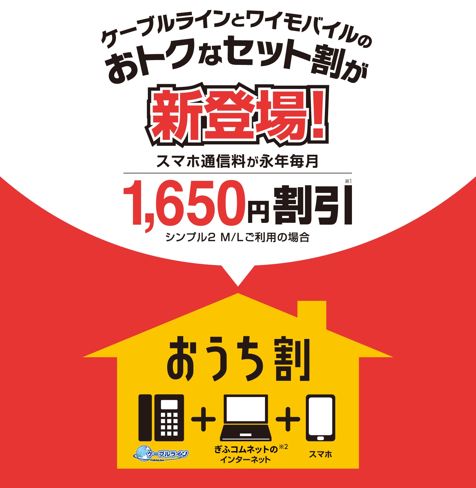 ケーブルラインとワイモバイルのおトクなセット割が新登場!スマホ通信料が永年毎月1,650円割引